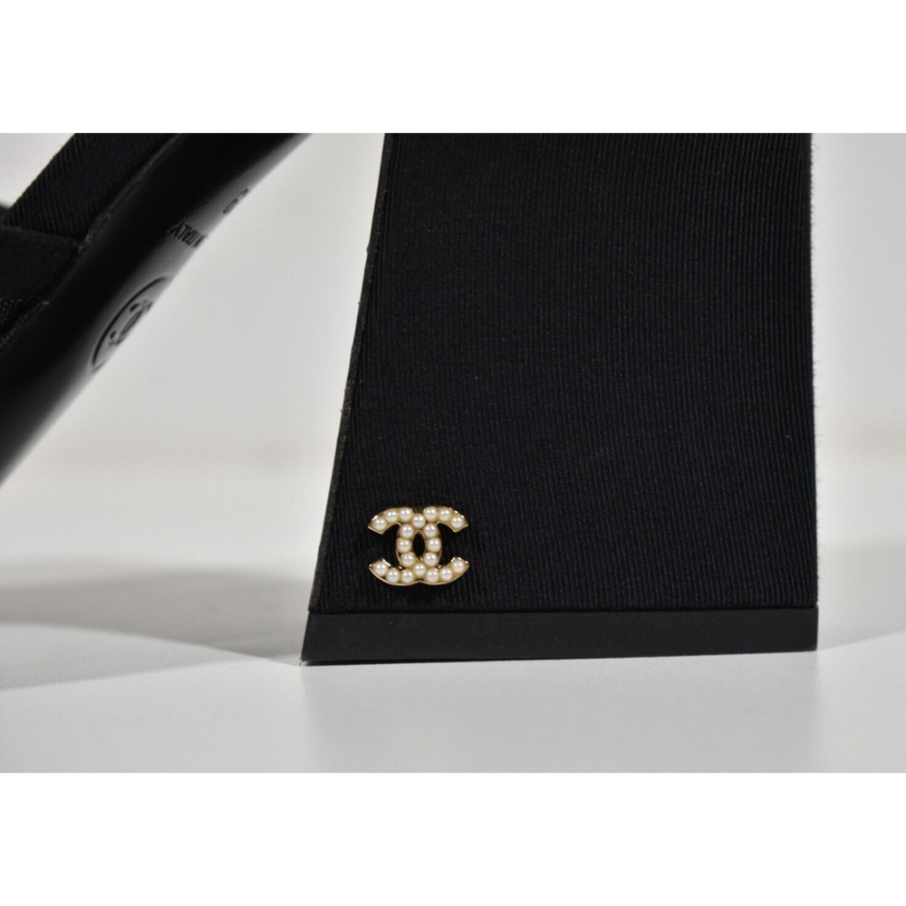 Chanel 22A Black Mesh Pearl CC Logo Block Heel Backless Mule Sandal Pump 41 - Picture 7 of 11